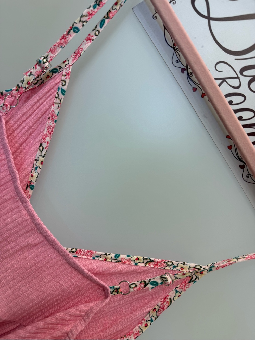 Pink Floral-Trim Sleeveless V-Neck Women’s Tank Top - Picture 5 of 6